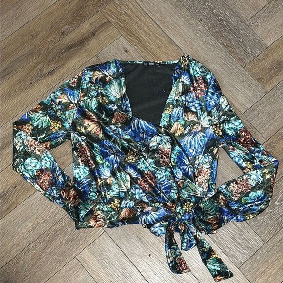 Zara Floral Wrap Top Crushed Velvet - Picture 1 of 5